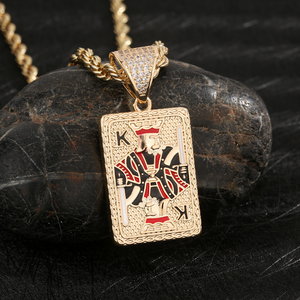 HP486 affascinante 14k oro re del Club ciondolo, semplice carta da gioco ciondolo, carta da gioco gioielli adatti per il regalo fidanzato - Product Image 3