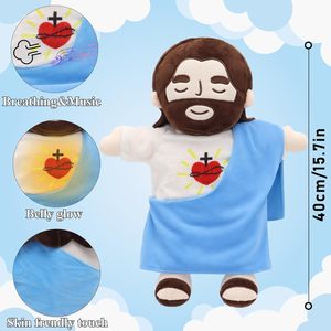 Peluche Jésus respirante avec lumières et chansons, poupée en peluche Cœur de Jésus, cadeau religieux pour enfants pour l'école <span class=keywords><strong>du</strong></span> dimanche et Thanksgiving - Product Image 2