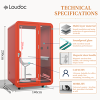 Cabine téléphonique de bureau moderne modulaire et mobile en alliage d'aluminium, pod acoustique silencieux, poste de travail insonorisé, espace de travail privé pour une personne