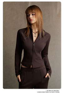 <span class=keywords><strong>Cardigan</strong></span> zippé rétro à col montant pour femme, style européen et américain <span class=keywords><strong>Lulu</strong></span>, imprimé respirant à semelle épaisse, collection automne 2025 - Product Image 4
