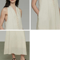 Robe longue sans manches à col en V style licou OEM/ODM - Fabricant de robes maxi trapèze personnalisées, Robe longue pour femme style créateur