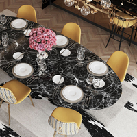 Table à manger minimaliste en marbre, table à manger ovale élégante, table à manger verte brillante pour la maison, le bureau, l'hôtel, le salon