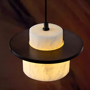 Luminaire suspendu en pierre naturelle et bois massif, style rétro avec abat-jour en travertin/marbre Carrare, <span class=keywords><strong>ampoule</strong></span> E27, montage au <span class=keywords><strong>plafond</strong></span> ou à <span class=keywords><strong>crochet</strong></span> - Product Image 5