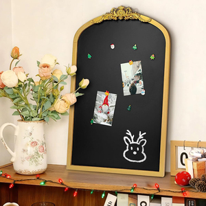 BOLIDE Framed Arched Art Deco Vintage Magnetic Chalkboard Gold Wood Pine Frame Handcrafted Living Room Wall Decoration Board