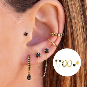 ชุดต่างหูเงินแท้ประดับเพทายหลากสี 5 ชิ้น/ชุด ยี่ห้อ QLEESI ไม่หมองคล้ำ - Product Image 4