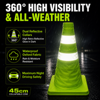 Cône de signalisation rétractable et pliable vert de 45 cm, portable et réfléchissant, pour les urgences automobiles et la signalisation routière