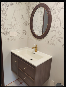 Middle ancient style <b>walnut</b> wood milk coffee colored ceramic integrated basin bathroom <b>cabinet</b> - Product Image 6