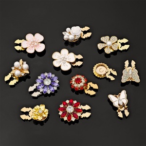 Luxury Floral Pearl Flower Butterfly <b>Button</b> Clip Metal <b>Buttons</b> Cover With Rhinestones And Pearls For Women Clothing Decoration - Product Image 6