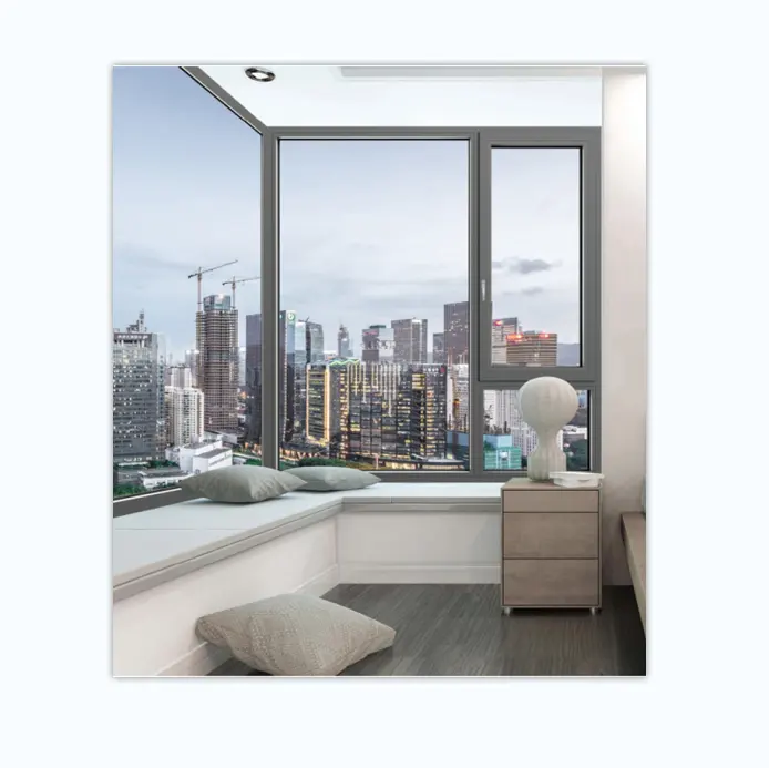Alta calidad precio sellado balcón seguridad aleación de aluminio marco doble vidrio templado ventana corredera