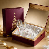 Ensemble de verrerie en verre PPWR pour Noël, motif Arbre Doré, comprenant 4 verres à vin, flûtes à champagne, verres à pied et carafe, avec motif Canne à sucre, idéal pour les fêtes et comme cadeau.