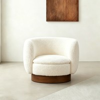 Fauteuil pivotant design nordique couleur crème, fauteuil d'appoint en chenille pour hôtel, maison d'hôtes, salon