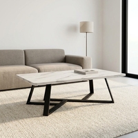 Table basse en pierre de quartz de style nordique minimaliste moderne, pieds en métal, résistante à l'eau, sans entretien, idéale pour les petits appartements