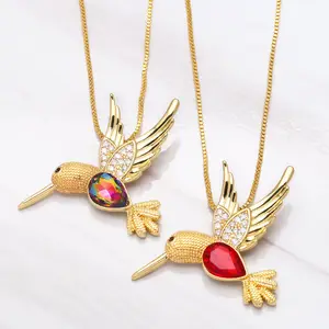 Işık lüks kutu zincir 18k altın kolye zarif Hummingbird kolye mikro Insert elmas kolye kadınlar için