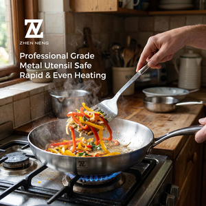 Padella Antiaderente Zhenneng, Costruzione a 3 Strati, 2,3 mm, Senza Rivestimento, Spatola in Metallo, Sicura, Salvaspazio (80%), Utensili da Cucina <span class=keywords><strong>di</strong></span> Marca - Product Image 3