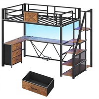 Lit mezzanine en fer forgé au design minimaliste moderne, multifonctionnel, gain de place pour petits appartements, avec bureau en dessous, pour chambre à coucher