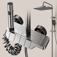 Ensemble de douche pluie 4 fonctions à touches piano, mural, avec douchette à main, mitigeur eau chaude et froide, pour salle de bain moderne
