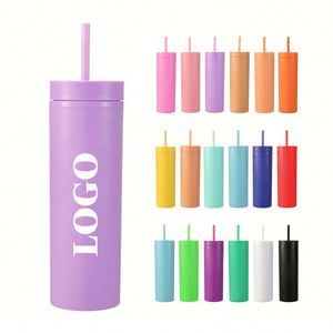 Vasos Delgados de Plástico de 16 oz con Logotipo Personalizado, Doble Capa de PP, Varios Colores, Ecológicos, Impresión por Serigrafía, Libres de BPA, a Prueba de Fugas - Product Image 1