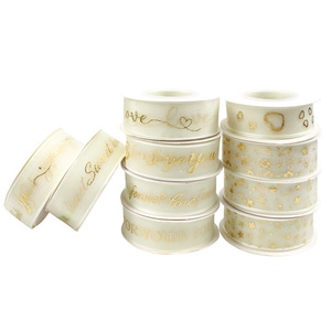 Chiffon Ribbon Spool Gold Foil Star Heart Print Valentine's Day Gift Decorations - Product Image 4