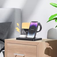 Nieuw 15W snel draadloos oplaadstation, desktop 6-in-1 draadloze oplader met nachtlampje en wekker