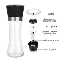 Vente en gros de pots de sel d'assaisonnement de l'Himalaya Moulins manuels Ensemble de shakers à épices en verre et moulin à poivre noir