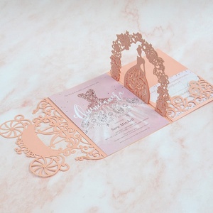 Sweet 15 décorations de Quinceanera rose découpé au laser poche pli <span class=keywords><strong>Pop</strong></span> up <span class=keywords><strong>princesse</strong></span> invitations de mariage - Product Image 3
