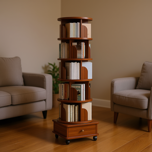Estantería Esquinera Giratoria de Madera de 5 Niveles con Cajón, Mueble de Almacenamiento para Sala de Estar - Product Image 2