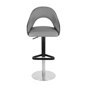 360 °   <span class=keywords><strong>Tabouret</strong></span> de bar pivotant réglable en hauteur, chaise de bar en cuir PU bicolore à dossier creux avec structure en métal noir et argent - Product Image 4