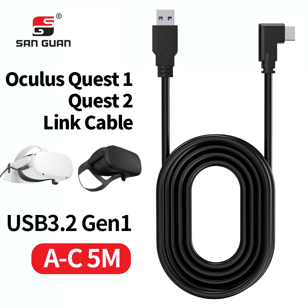 For Quest 2 16FT 5Gbps Right Angle USB C To A USB 3.2 Gen 1 Cable Power Line High Speed Charging Data Transfer