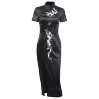 Robe longue brodée Dragon pour femme, tenue Cheongsam, taille Plus, Style foncé, robe Qipao