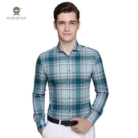 Kemeja Pria Kasual Bisnis Slim Fit Motif Kotak-Kotak Lengan Panjang Anti Kusut Kemeja Kancing untuk Kantor 100% Poliester Bernapas