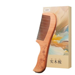 Peigne en bois de pêche naturel, usage domestique, bois, anti-statique, anti-chute de cheveux, peigne en bois de santal véritable, peigne en corne de bœuf, pour hommes et femmes - Product Image 1