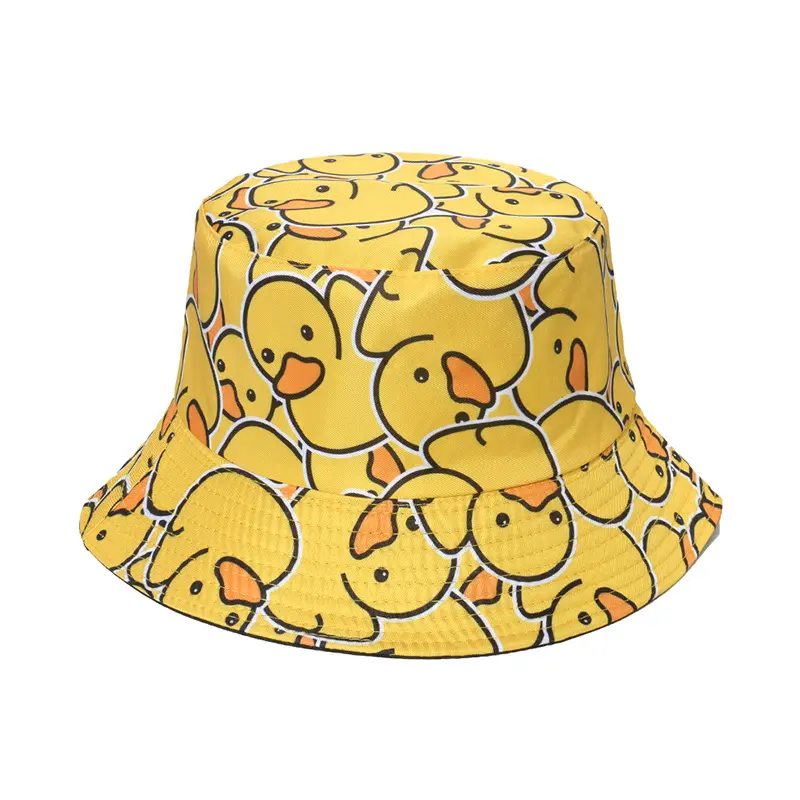 New Cute Super Cute Pot Hat Men Sunscreen Sun Hat Cartoon Yellow Duck Printed Style Fisherman Hat Female