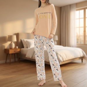 Women's Casual Fashion <b>Pyjamas</b> ODM Supply 100% Cotton Soft Smooth Jersey Fabric Elastic Waist Closure <b>Summer</b> Spring Floral Long - Product Image 3