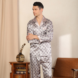 <span class=keywords><strong>Pigiami</strong></span> in seta di lusso leggero con stampa <span class=keywords><strong>da</strong></span> <span class=keywords><strong>uomo</strong></span> a manica lunga Loungewear traspirante per la collezione taglie forti primavera estate - Product Image 4
