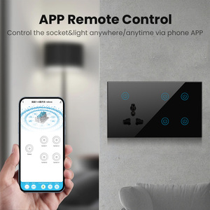 Tuya wifi thông minh 4 gang 10A treo tường chuyển đổi ánh sáng + 1 phổ ổ cắm kính cảm ứng Bảng điều chỉnh 5 cửa hàng Thiết bị chuyển mạch 147mm - Product Image 4