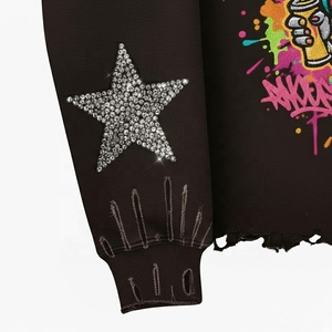 Fabricants de vêtements pour hommes avec logo personnalisé, sweats à capuche 100% coton, 500 à 600 g/m², sweats à capuche graphiques courts et volumineux avec strass - Product Image 3