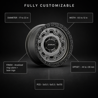 Jantes Beadlock Forgées Anthracite Satiné 8 Trous 17-22 Pouces 6061-T6, Jantes Tout-Terrain Simulées 8x170 6x5.5 pour Ford F-250