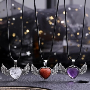 Collana con Ciondolo a Forma di <span class=keywords><strong>Cuore</strong></span> in Pietra Naturale, Cristallo di Avventurina Verde e Quarzo Rosa per Donna - Product Image 2