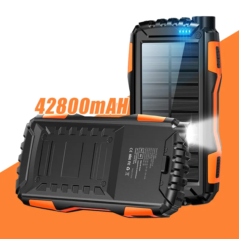 大容量42800mAh30000 mAh 36000mAh 27000mAh25000mAhワイヤレス充電緊急LEDランプライト付きソーラーパワーバンク