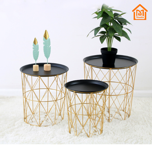 Đa Chức Năng Phong Cách Sang Trọng Đen Top Vàng Kim Loại Giỏ Bàn Cà Phê - Product Image 6