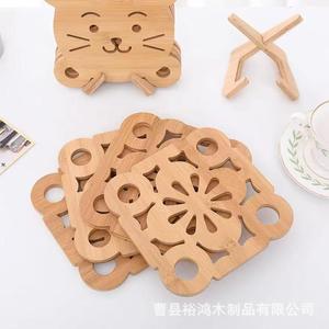 Creative wooden heat-resistant <b>table</b> mat, heat-proof and anti-scalding mat, household bowl mat, <b>placemat</b>, cartoon wooden pot - Product Image 2