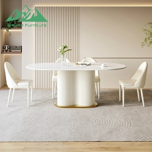 <span class=keywords><strong>Table</strong></span> à manger en pierre frittée de style crème moderne Wayon, ensemble de <span class=keywords><strong>table</strong></span> et de chaises ovales créatif et peu encombrant pour petit appartement - Product Image 2
