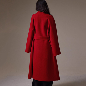 Manteau long en laine rouge surdimensionné à col rabattu Weisilili, hiver, <span class=keywords><strong>double</strong></span> face, véritable laine 100%, pour femmes, avec ceinture - Product Image 2