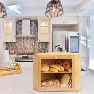 Bamboo Triangular Bread Box Double Layer Wooden <b>Storage</b> <b>Kitchen</b> Baking Pastry Container Natural Wood Color - Product Image 2