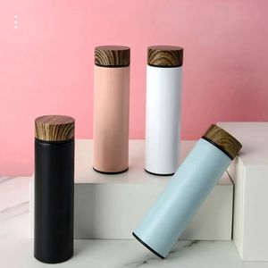 Termo con logotipo personalizado de 500ml, tapa de madera de doble pared de acero inoxidable 304, botella aislada en frío y caliente - Product Image 2