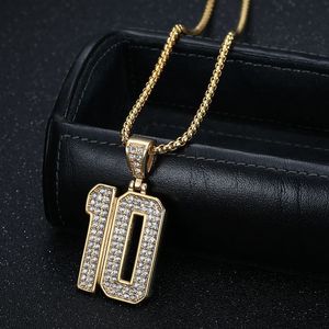 Collar con Colgante de Acero Inoxidable con Número 10 Estilo Hip Hop con Engaste Pavé para Fiesta Unisex - Product Image 2