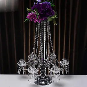 Candélabre en cristal à 6 bras avec un bol de fleurs bougeoir centres de table MH-1842
