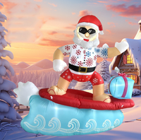 Père Noël surfeur gonflable de 1,2 m avec éclairage LED pour décoration de Noël en extérieur, fête de jardin, ornement de vacances