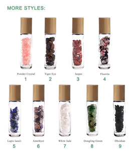 Vente en gros de flacons en verre à bille pour sérum, déodorant, huile essentielle, parfum, rechargeables et vides, avec des boules de pierres précieuses et des couvercles - Product Image 5