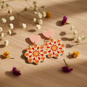 Orecchini Dipinti a Forma di Cuore con Design Floreale Rosso Arancione, Orecchini Pendenti, Gioielli alla Moda, 12 Pezzi - Product Image 2